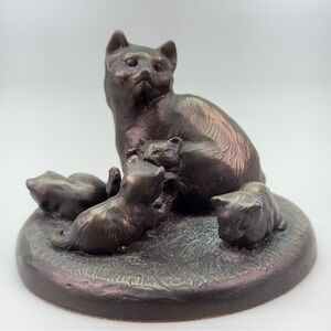 Genesis Fine Arts Handcrafted 
Bronze Cat and Kittens Sculpture